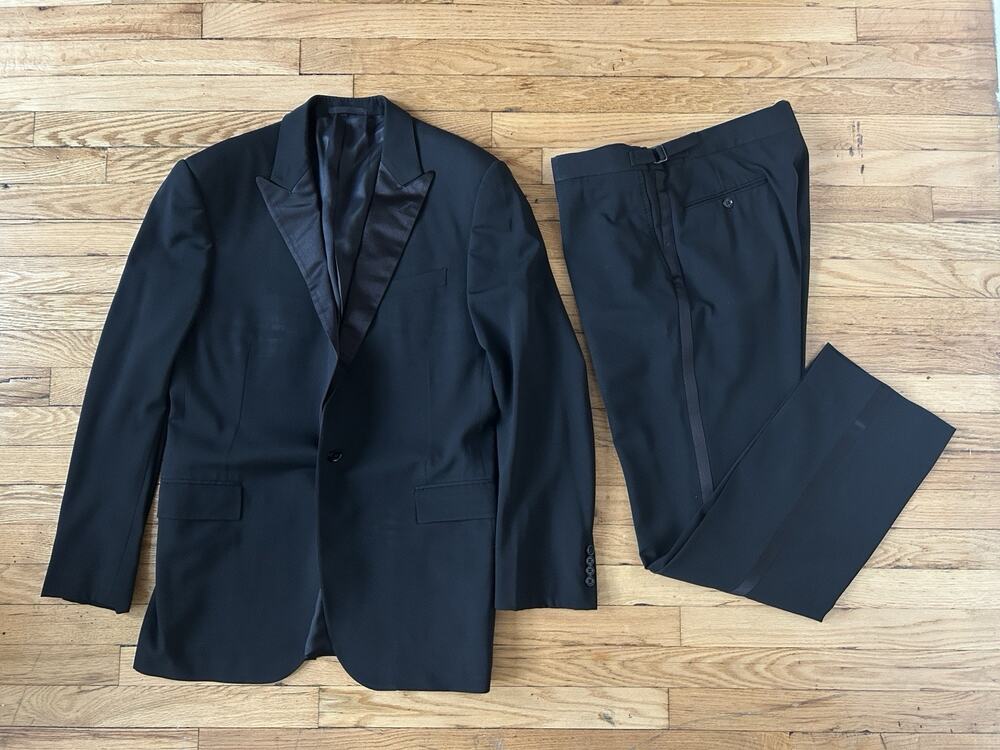 Ralph Lauren Black Label Tuxedo Suit 44L 37x31 Black Peak Lapel Made Italy